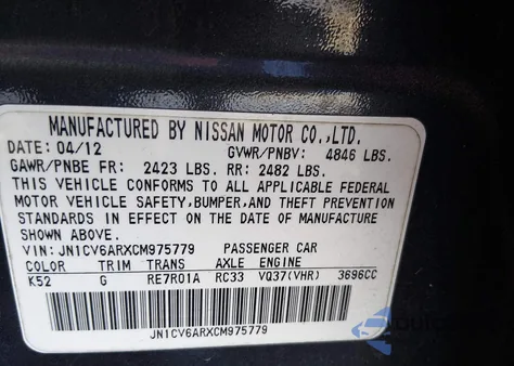 2012 Infiniti G37X z USA, uszkodzony, nr VIN JN1CV6ARXCM975779